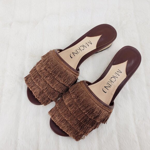 Brown fringe slip on mule clog flats - Picture 11 of 11